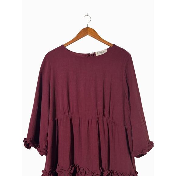 Impressions by Love Stitch Mini Dress Womens 2X Burgundy Ruffle Boho Cottagecore - Picture 3 of 11